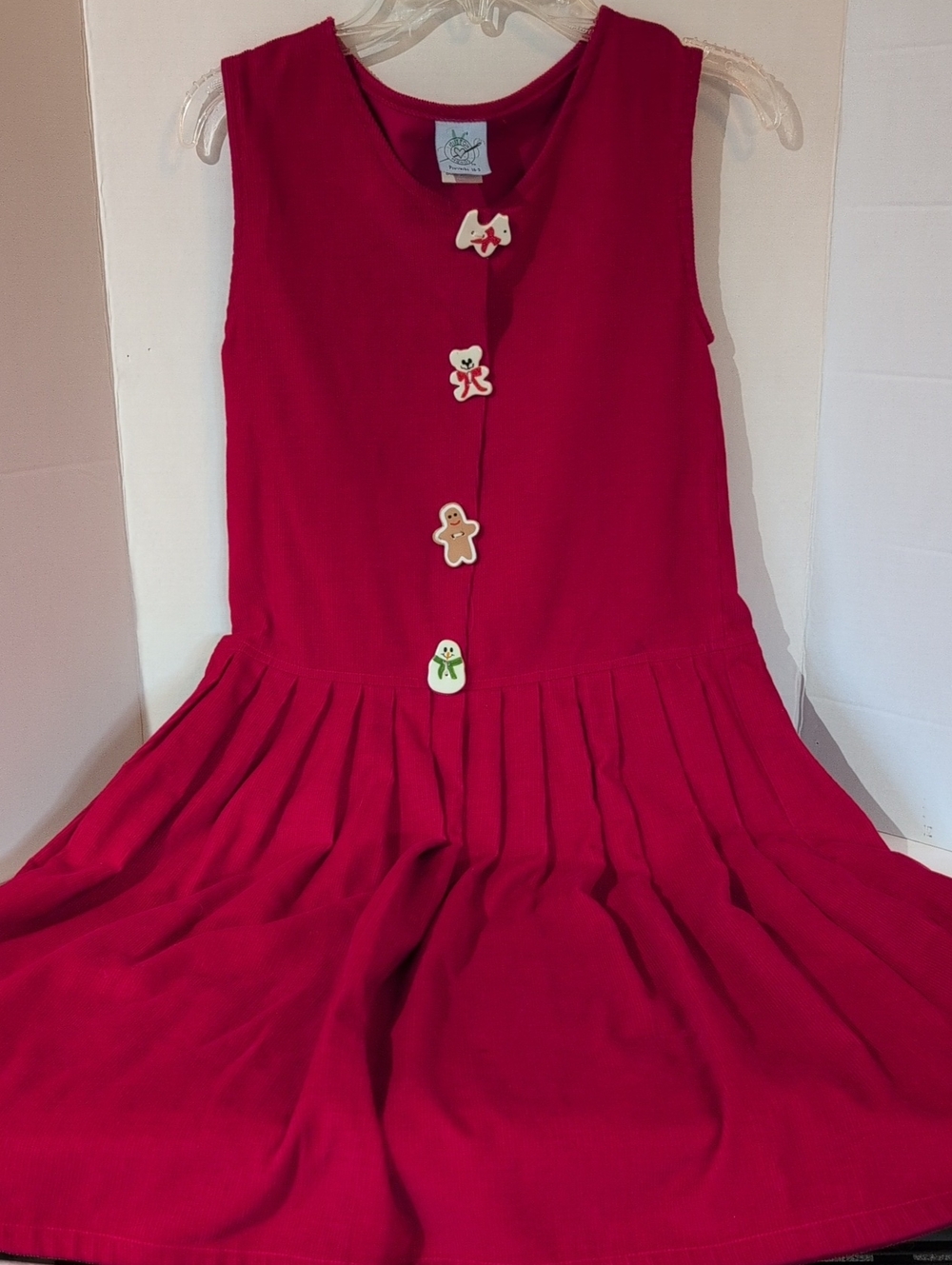 Vintage 90s Button Heads Girls Size 10 Red Corduroy Christmas Jumper Dress